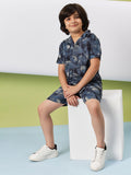 Boys Mid Thigh Printed Shirt with Shorts - Blue