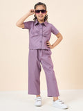Girls Ankle Length Solid Top With Pants - Purple