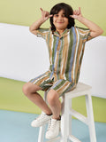 Boys Mid Thigh Printed Shirt with Shorts - Green