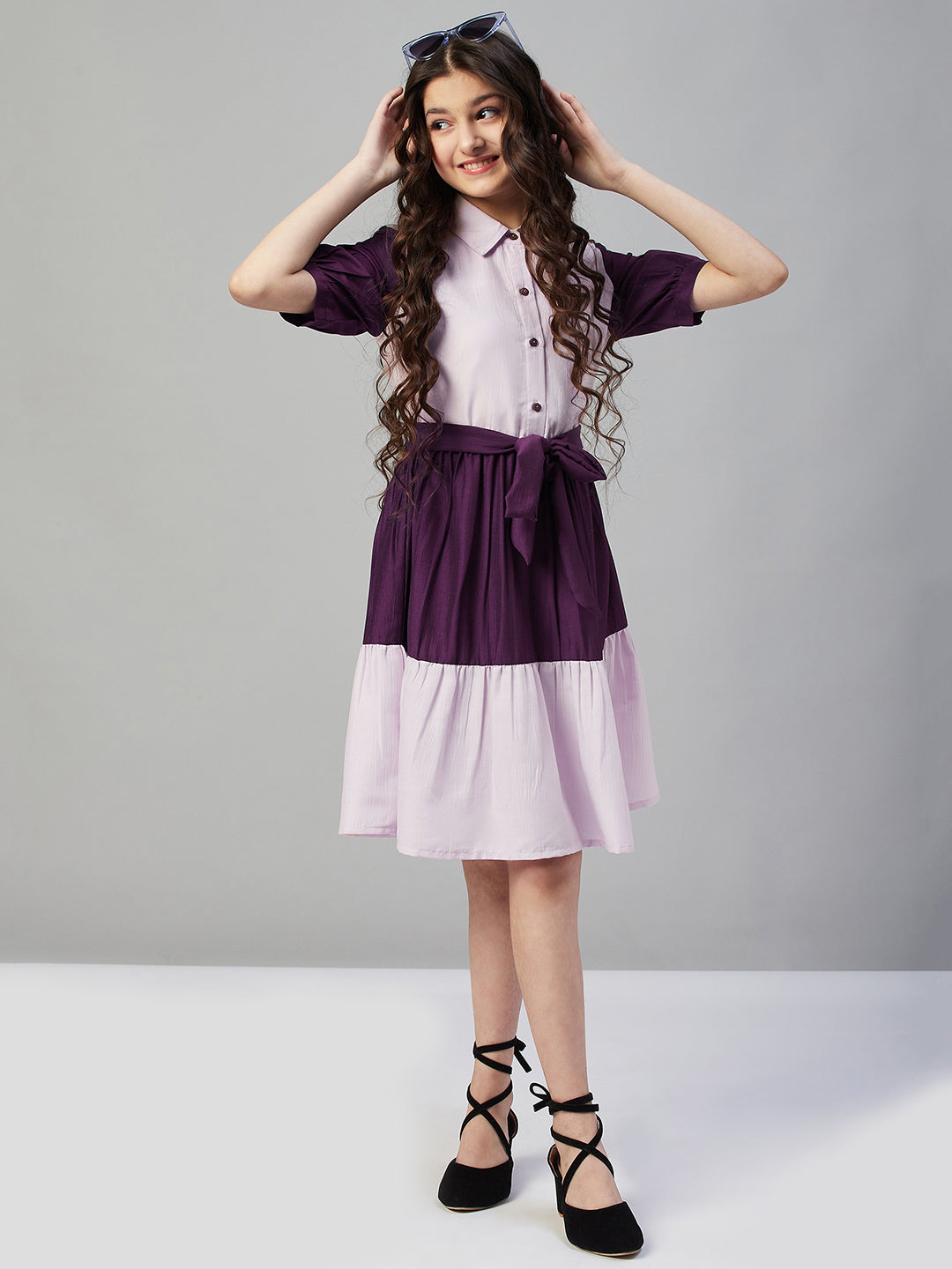 Girls Knee Length Solid Dress - Pink