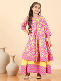 Girls Full Length Embroidery Kurti Set - Pink