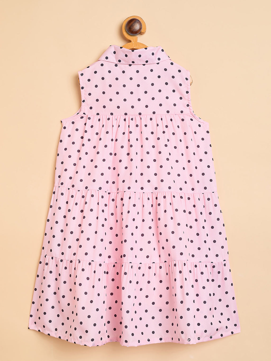 Girls Knee Length All over Print Dress - Peach