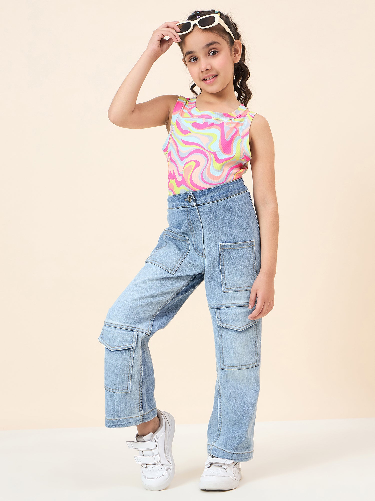 Girls Waist Length All over Print Top - Multi