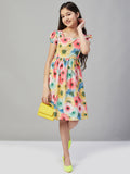 Girls Above Knee Printed Dress - Multi