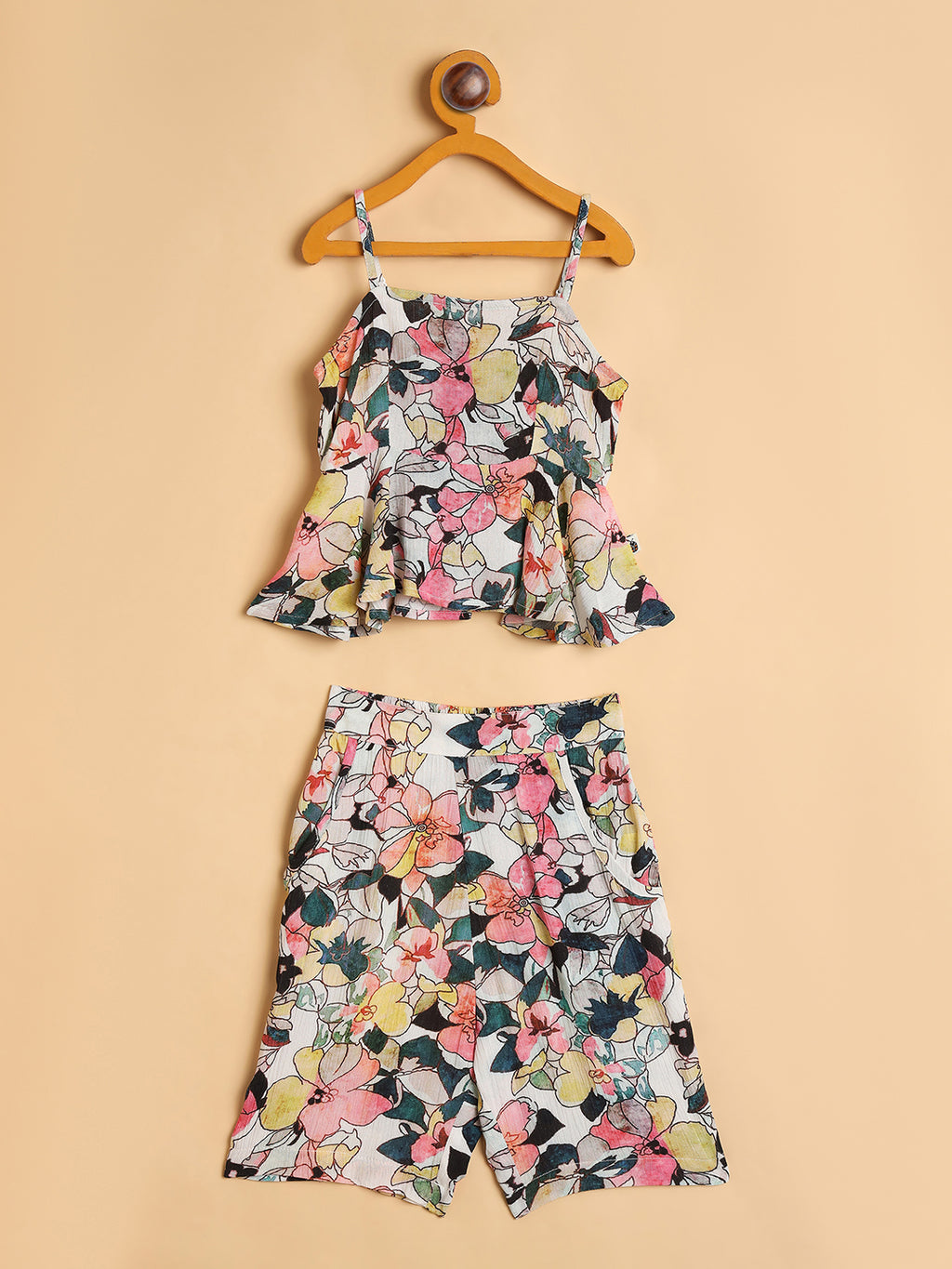 Girls Below Knee All over Print Top with Capris - Multi