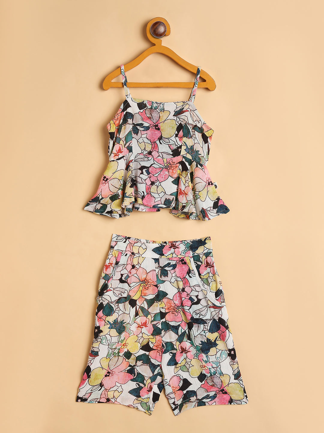 Girls Below Knee All over Print Top with Capris - Multi