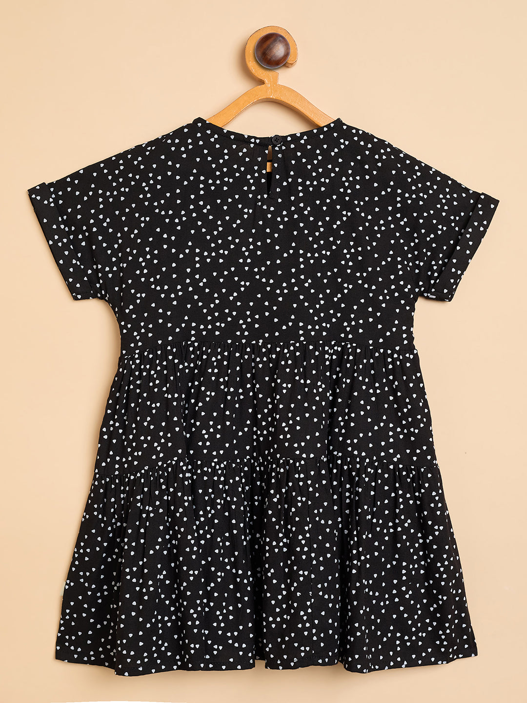 Girls Knee Length All over Print Dress - Black