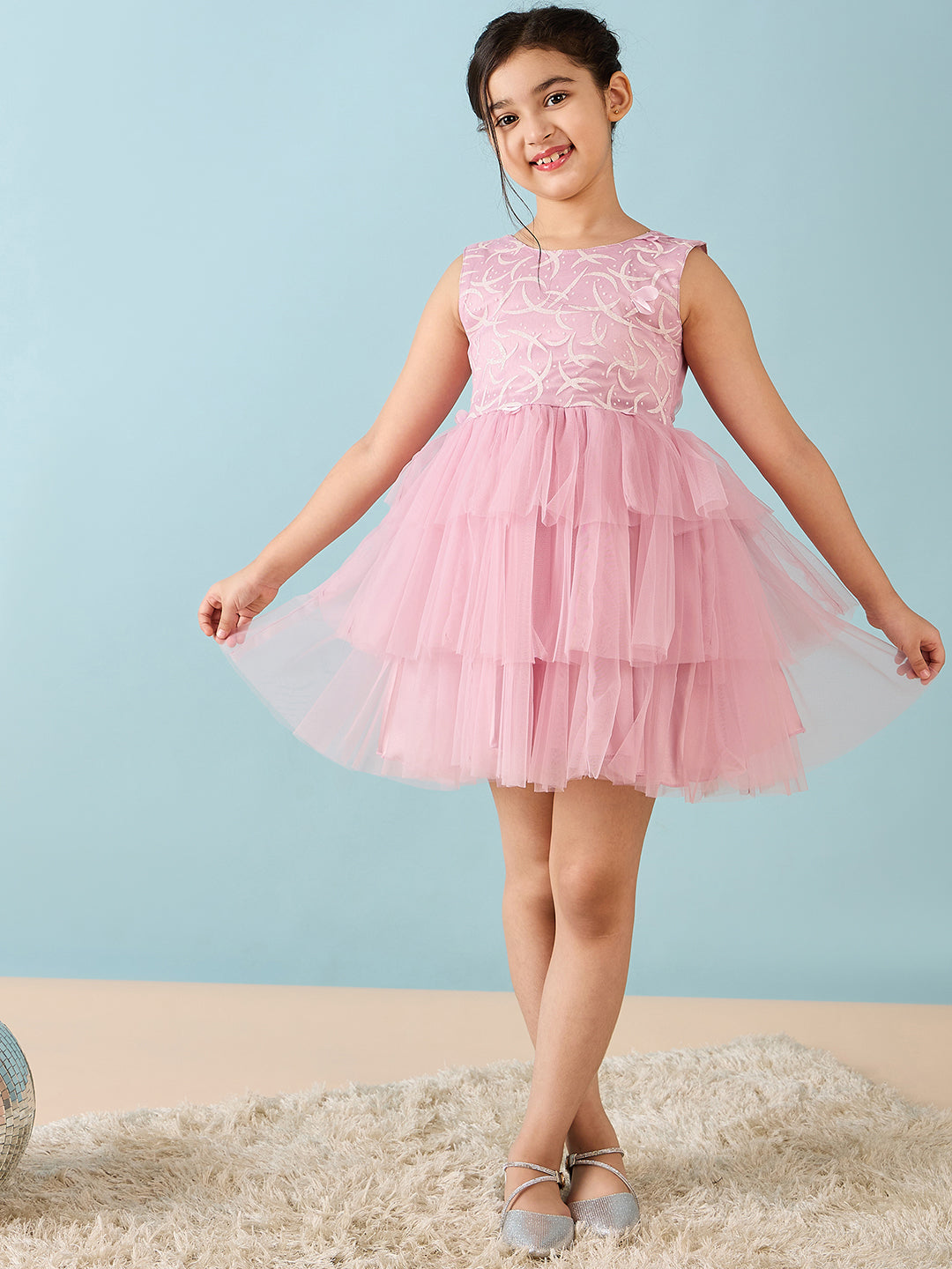Girls Above Knee Solid Dress - Pink