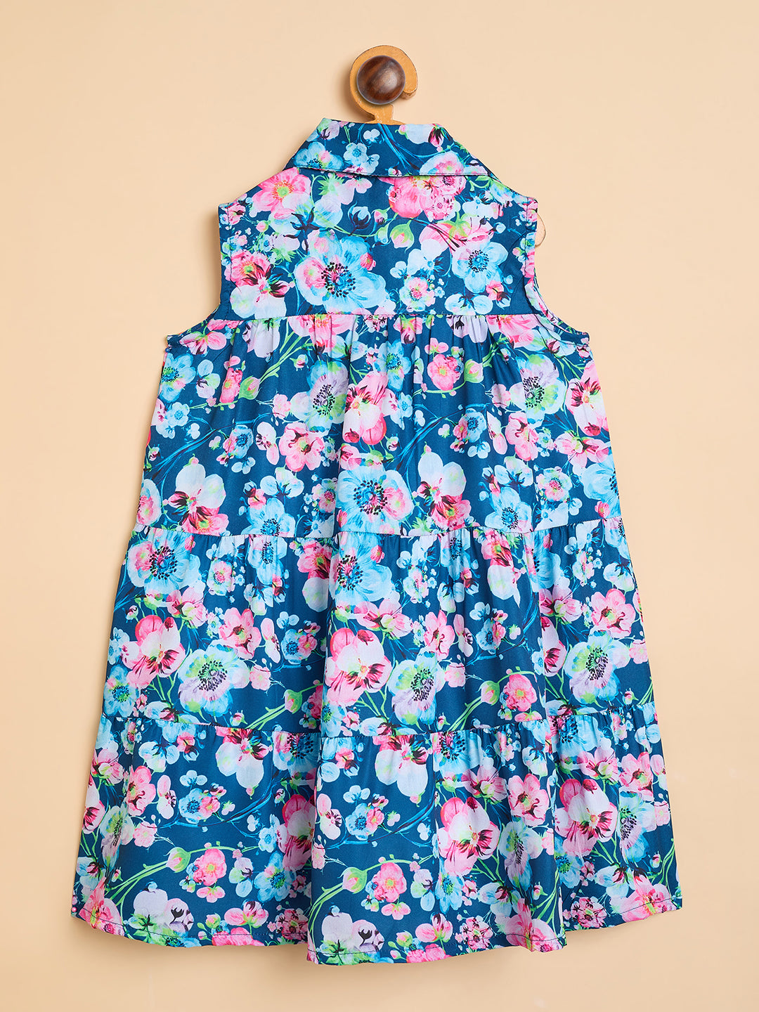 Girls Knee Length All over Print Dress - Blue