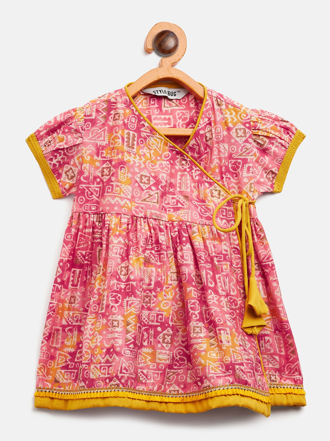Girls Above Knee Printed Kurti Set - Pink