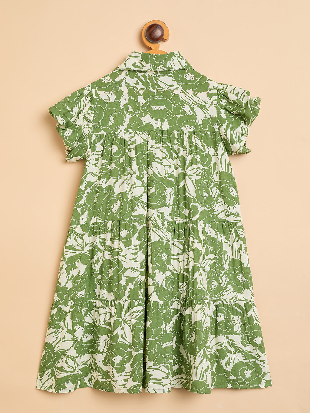 Girls Knee Length All over Print Dress - Green