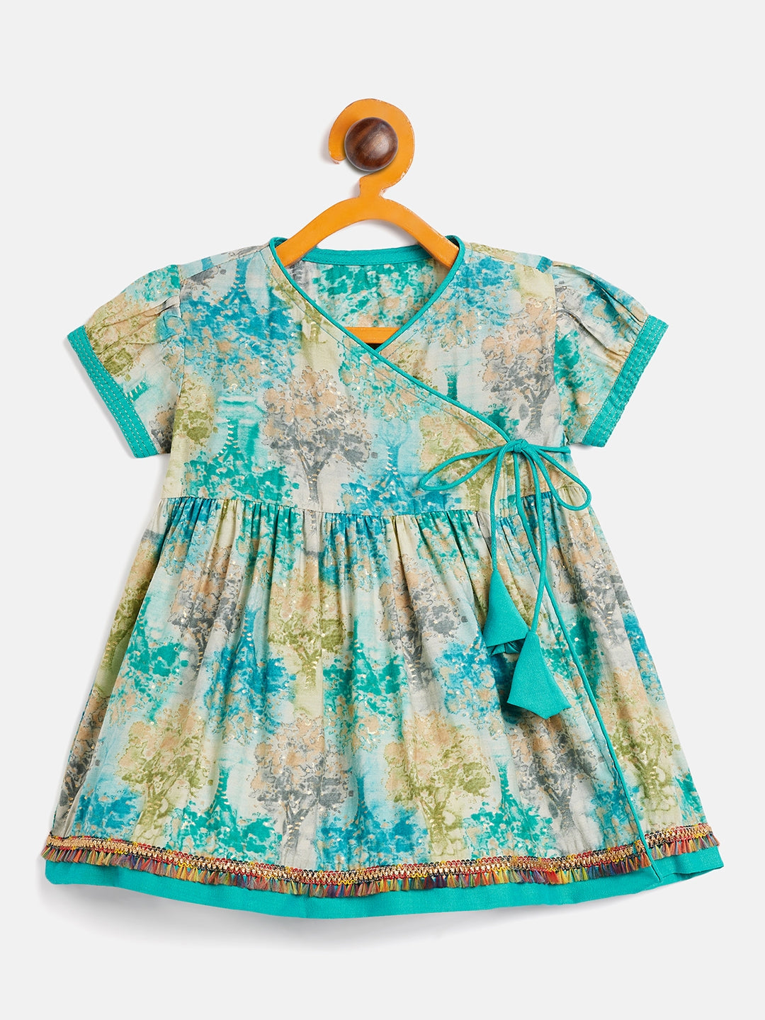 Girls Above Knee Printed Kurti Set - Green