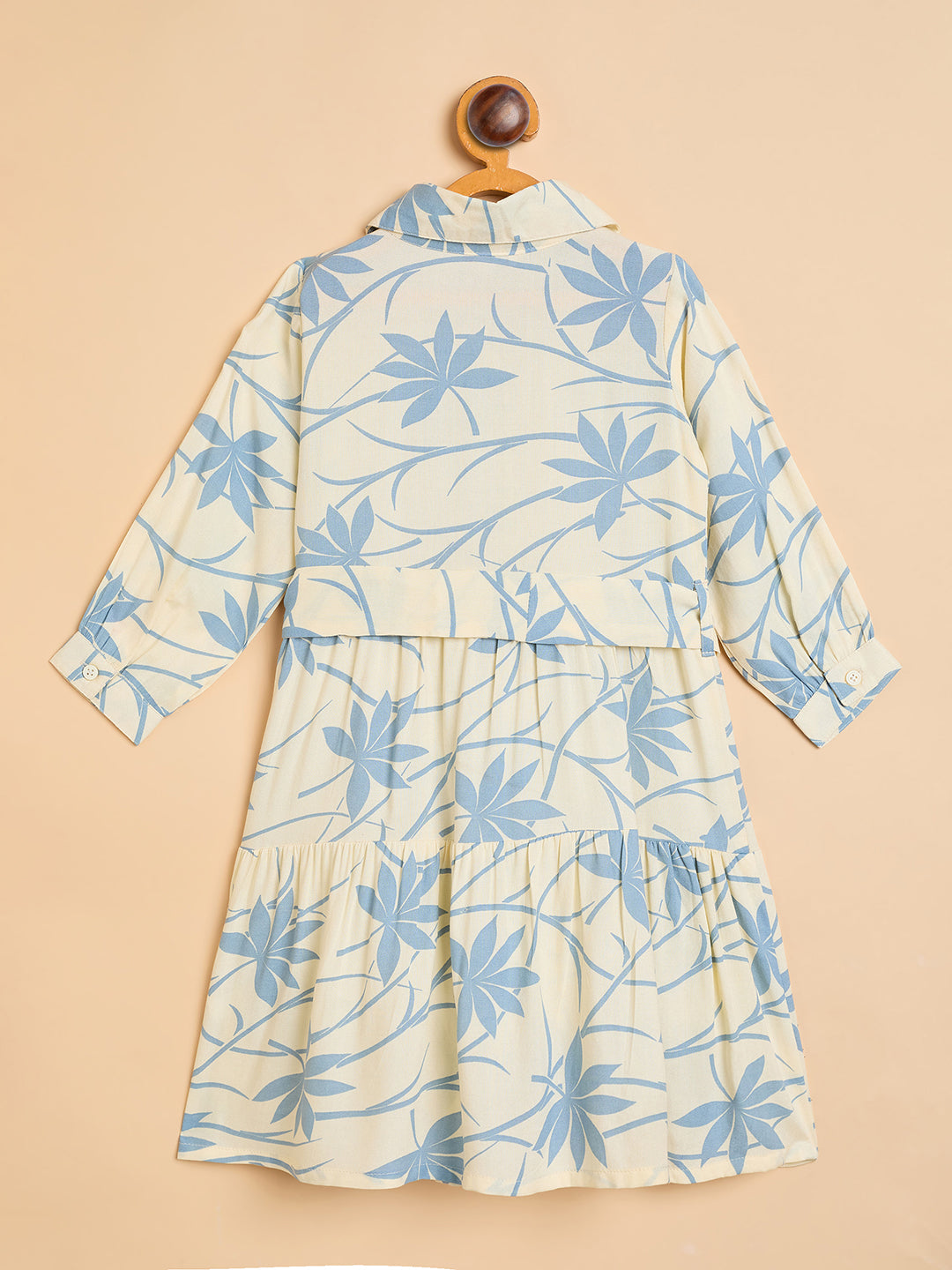 Girls Knee Length All over Print Dress - Off-White