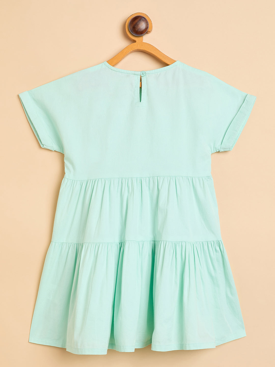 Girls Knee Length Solid Dress - Green