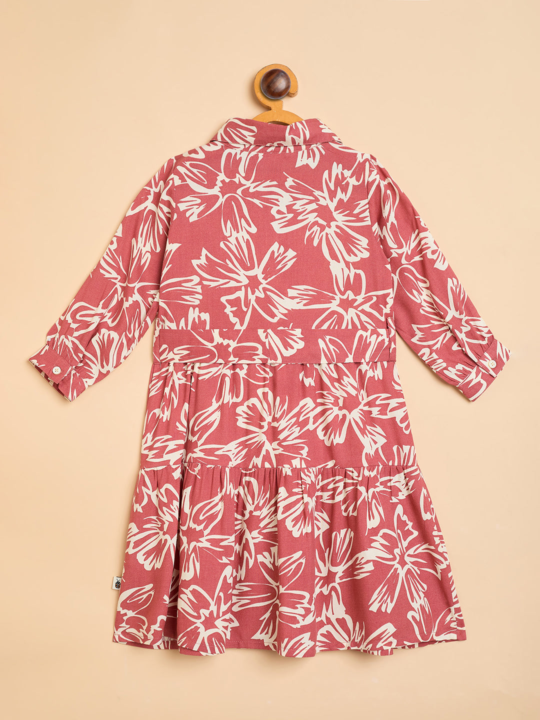 Girls Knee Length All over Print Dress - Brown