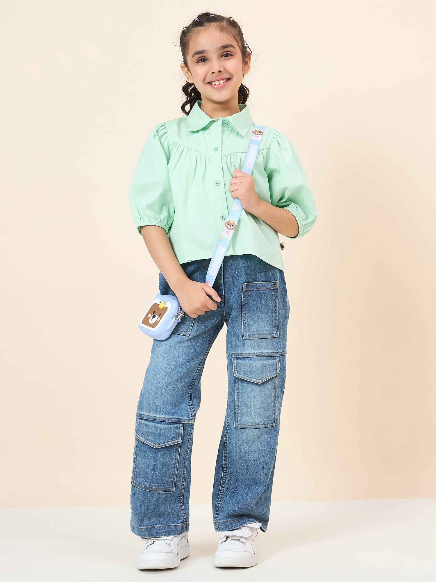 Girls Hip length Solid Top - Green