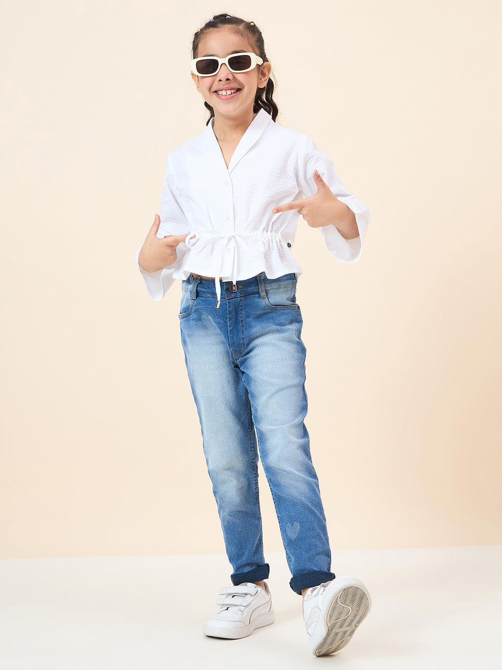 Girls Hip length Solid Top - White