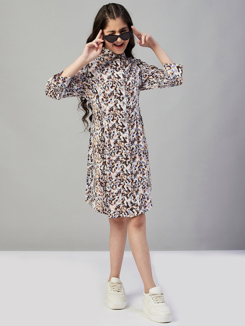 Girls Above Knee Printed Dress - Multi