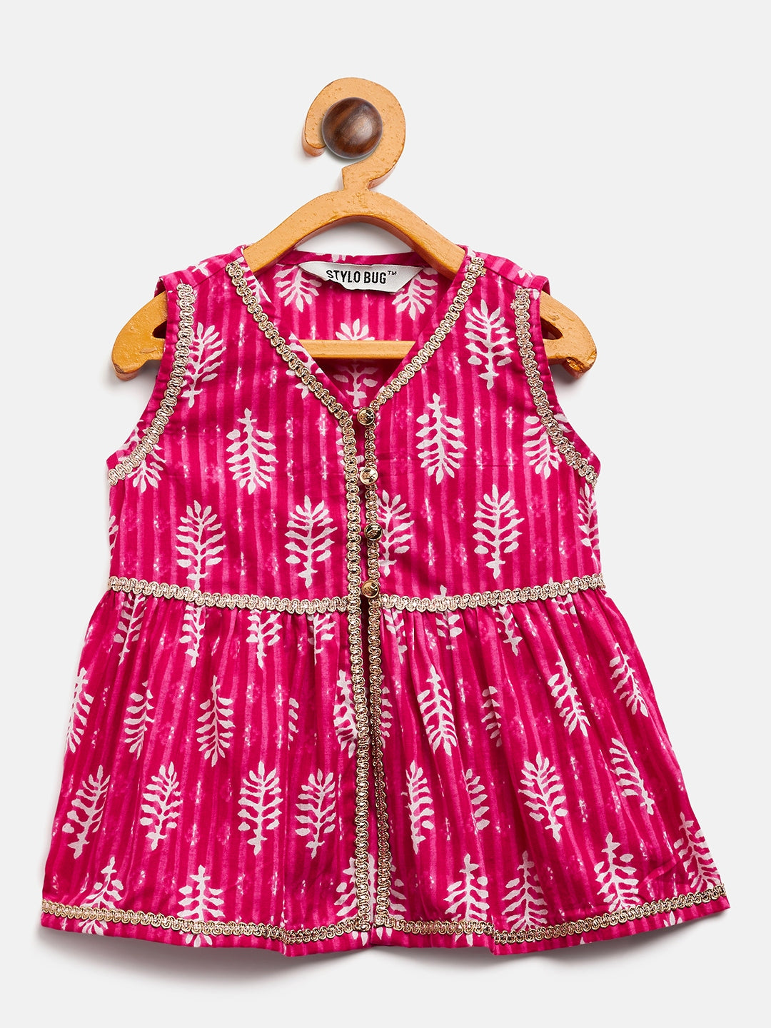 Girls Above Knee Printed Kurti Set - Pink