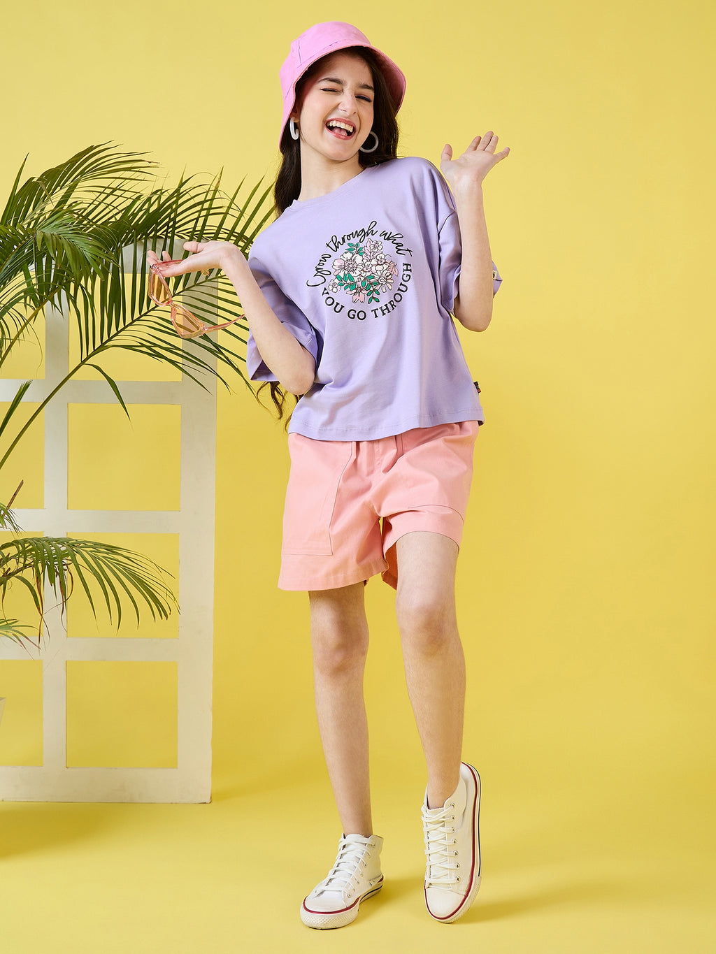 Girls Hip length Printed T-shirt - Purple