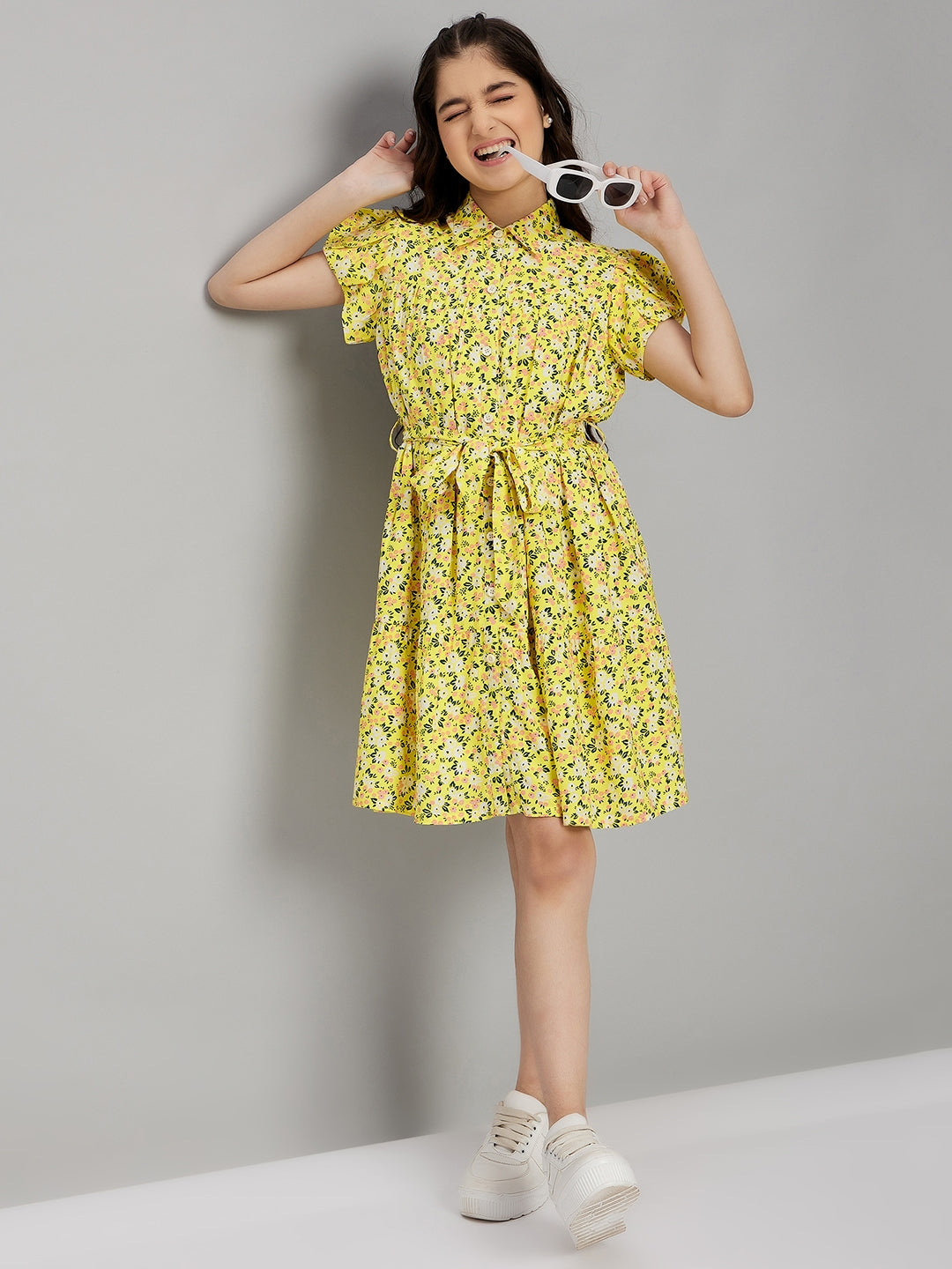 Girls Above Knee Dress - Yellow