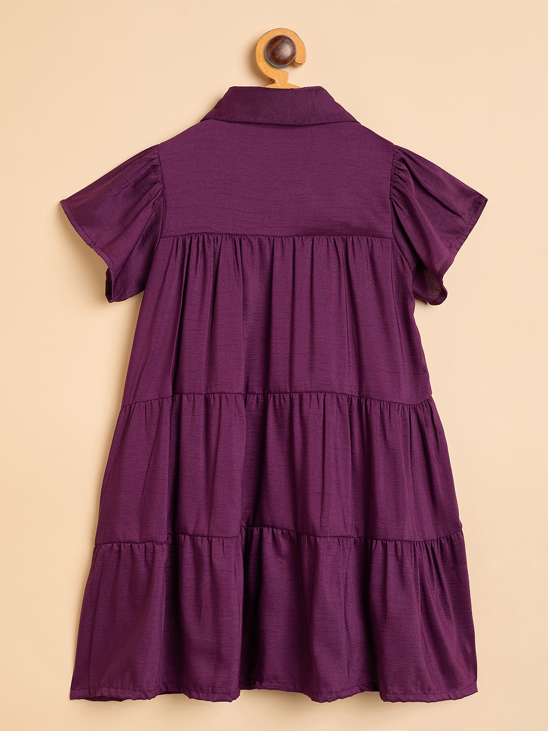 Girls Knee Length Solid Dress - Purple