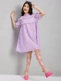 Girls Above Knee Solid Dress - Purple