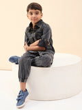 Boys Ankle Length Solid Cargo Pants - Black