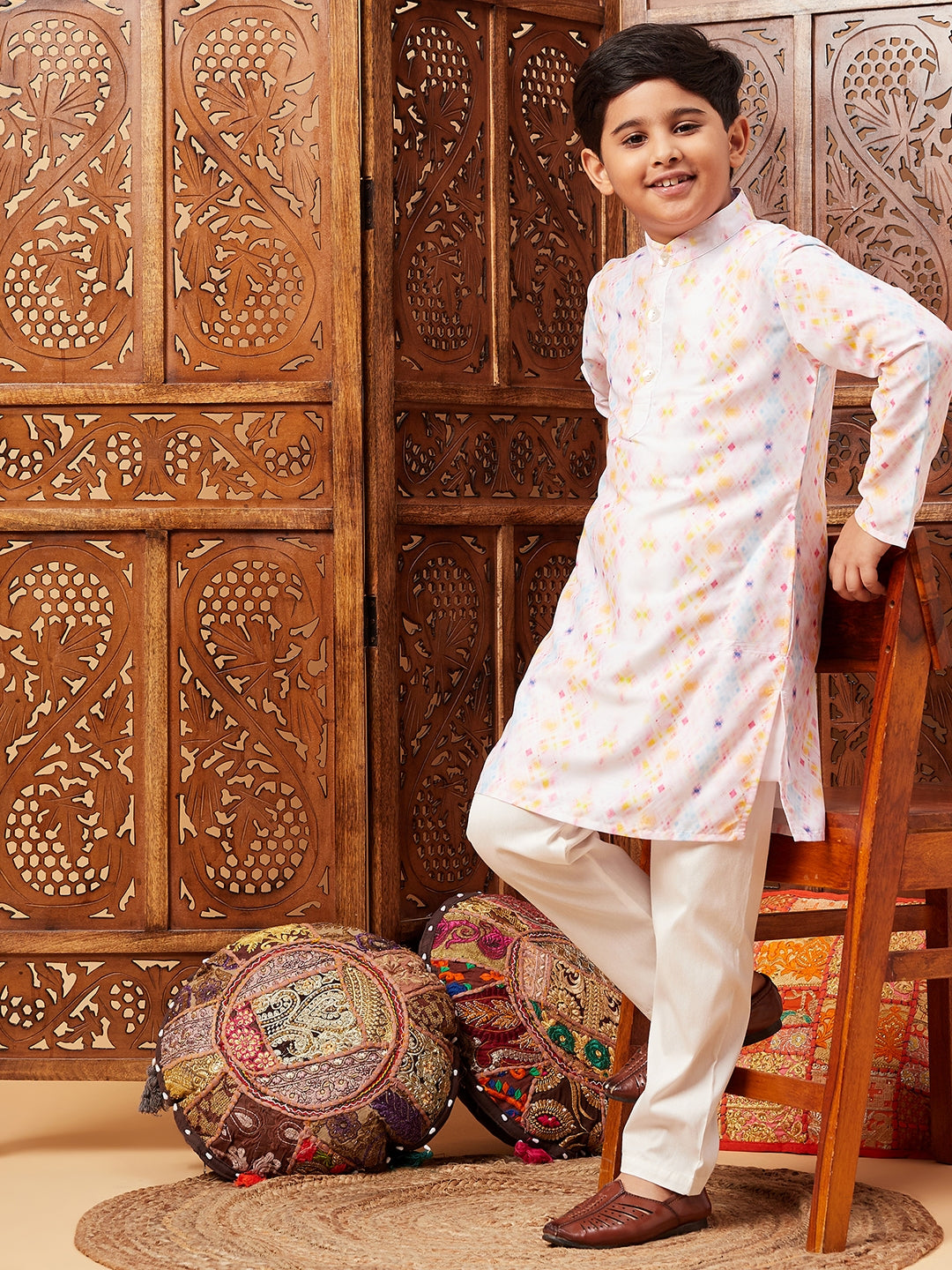 Boys Above Knee All over print Kurta Set - Multi