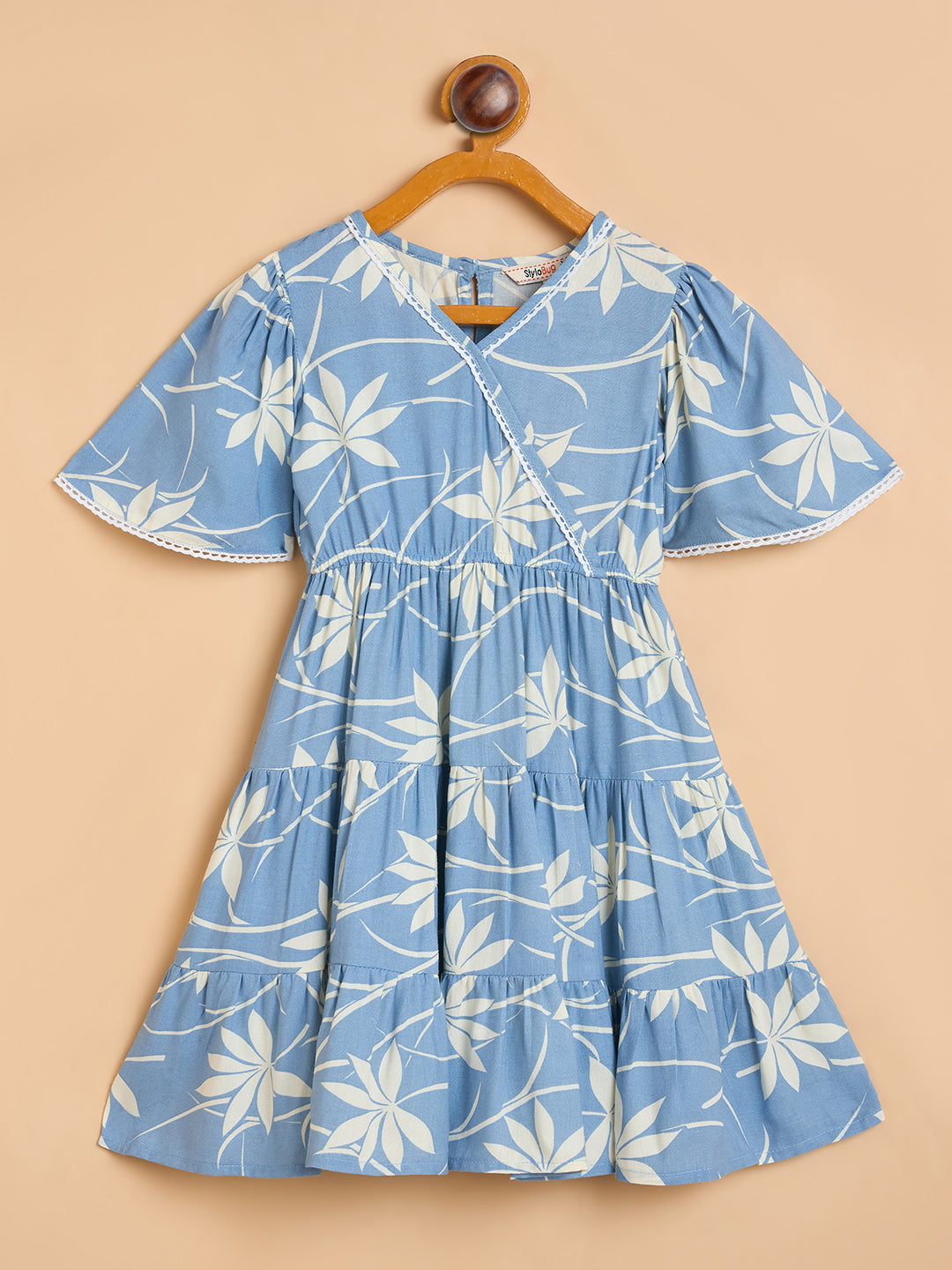 Girls Knee Length All over Print Dress - Blue