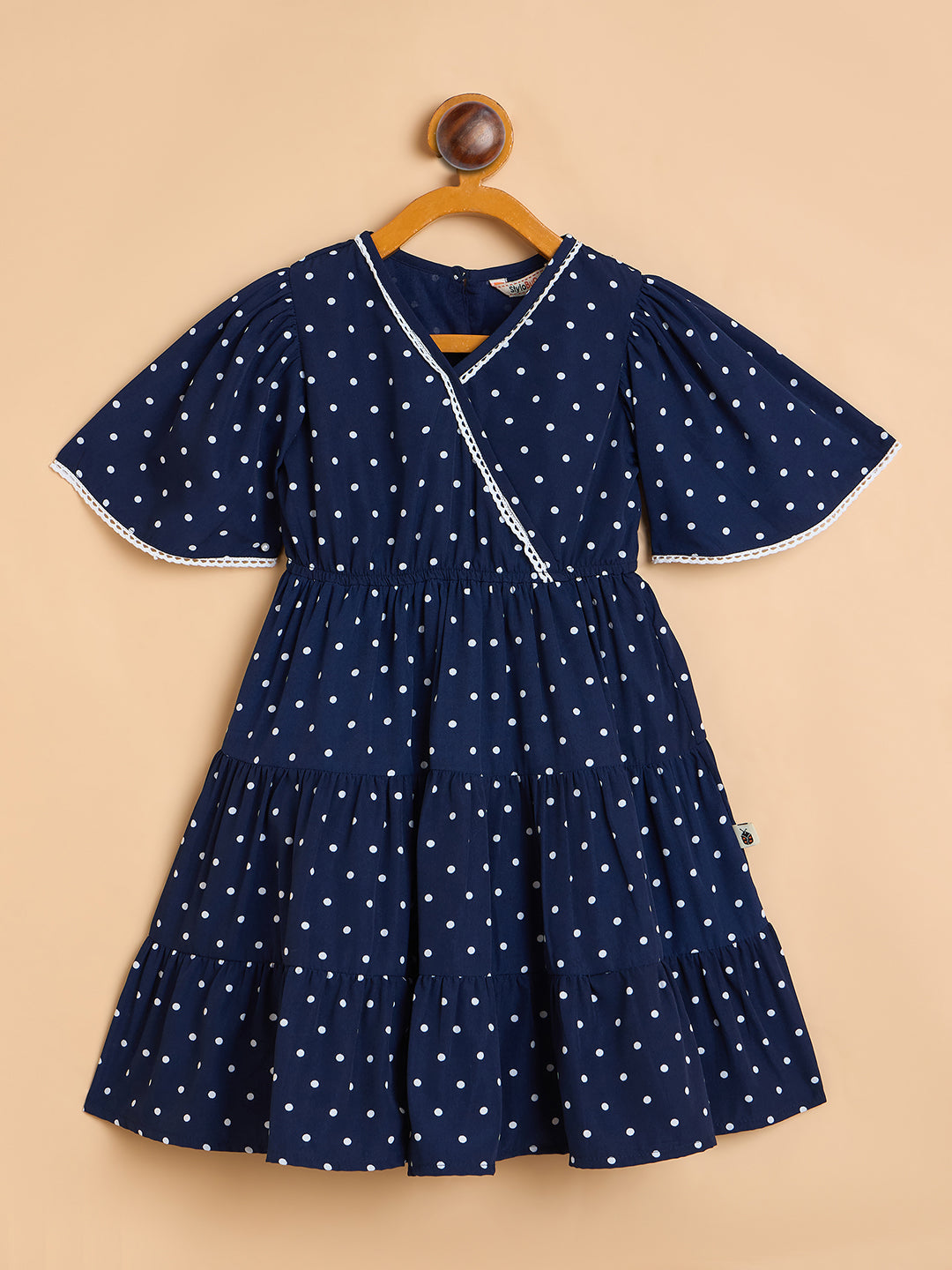 Girls Knee Length All over Print Dress - Navy Blue