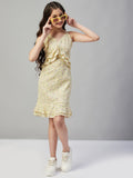 Girls Above Knee Printed Dress - Yellow