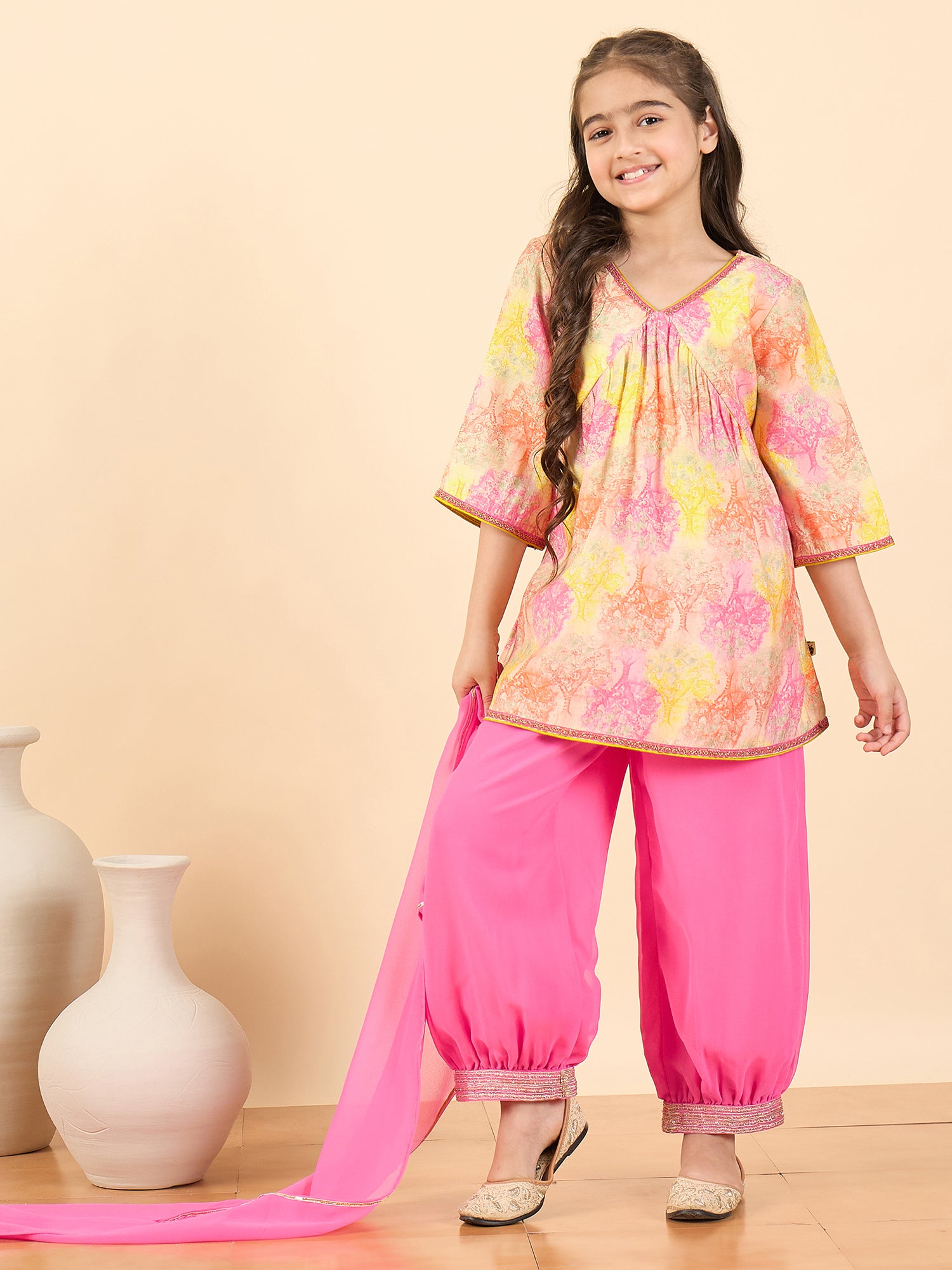 Girls Full Length All over Print Kurti Set - Multi