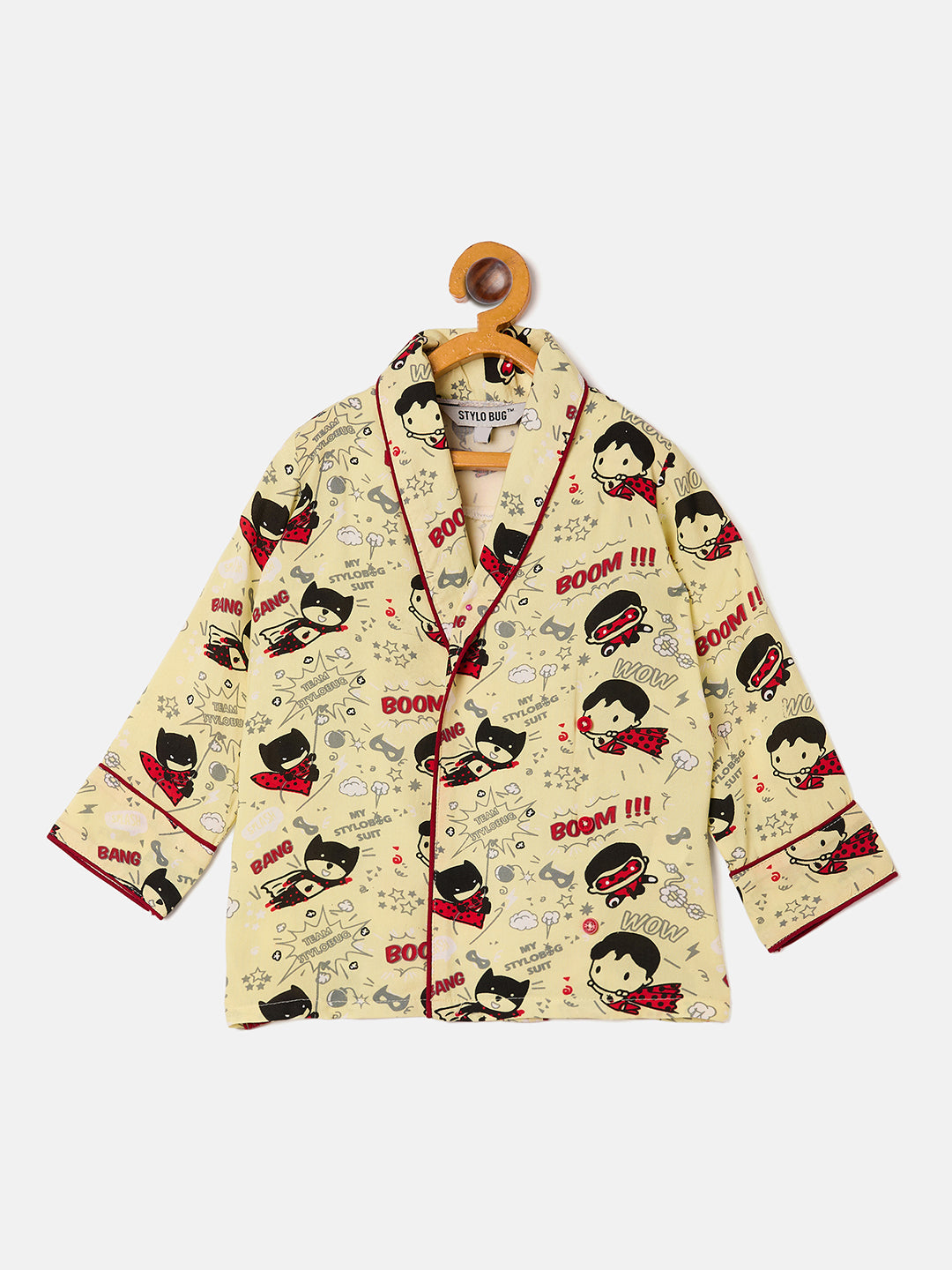 Boys Ankle Length Printed Night Suit - Yellow