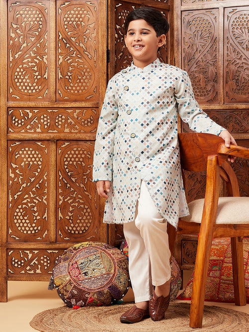 Boys Above Knee All over print Kurta Set - Blue