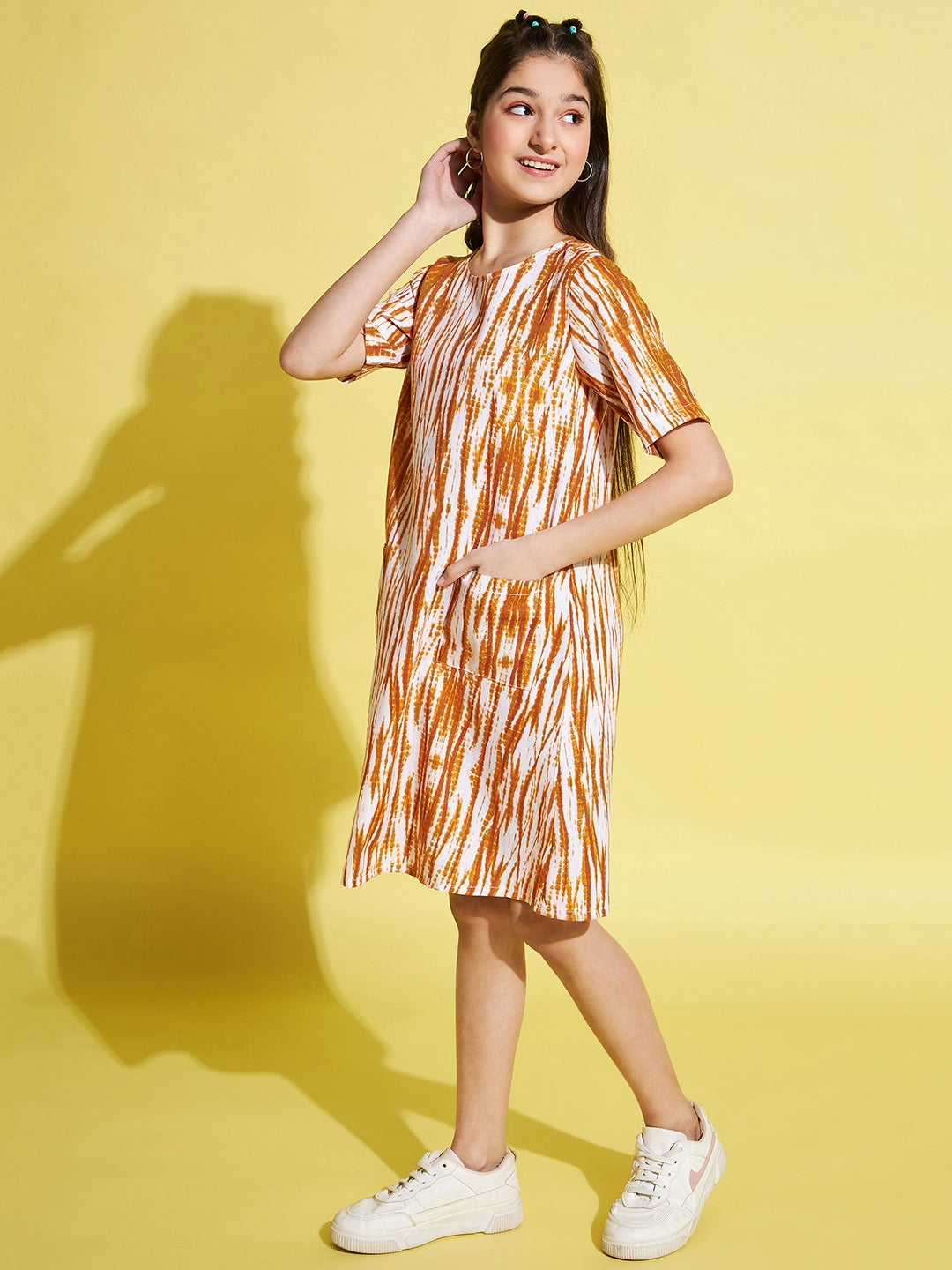 Girls Knee Length Dress - Orange