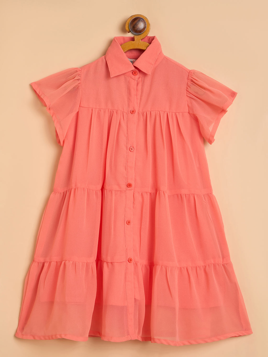 Girls Knee Length Solid Dress - Orange