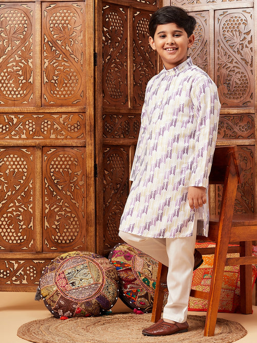 Boys Above Knee All over print Kurta Set - Purple
