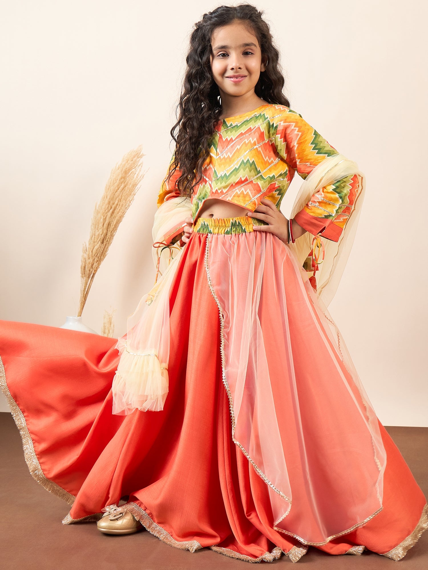 Girls Ankle Length Printed Lehenga Choli - Multi