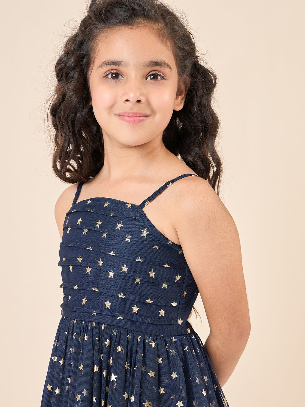 Girls Above Knee All over print Dress - Navy Blue