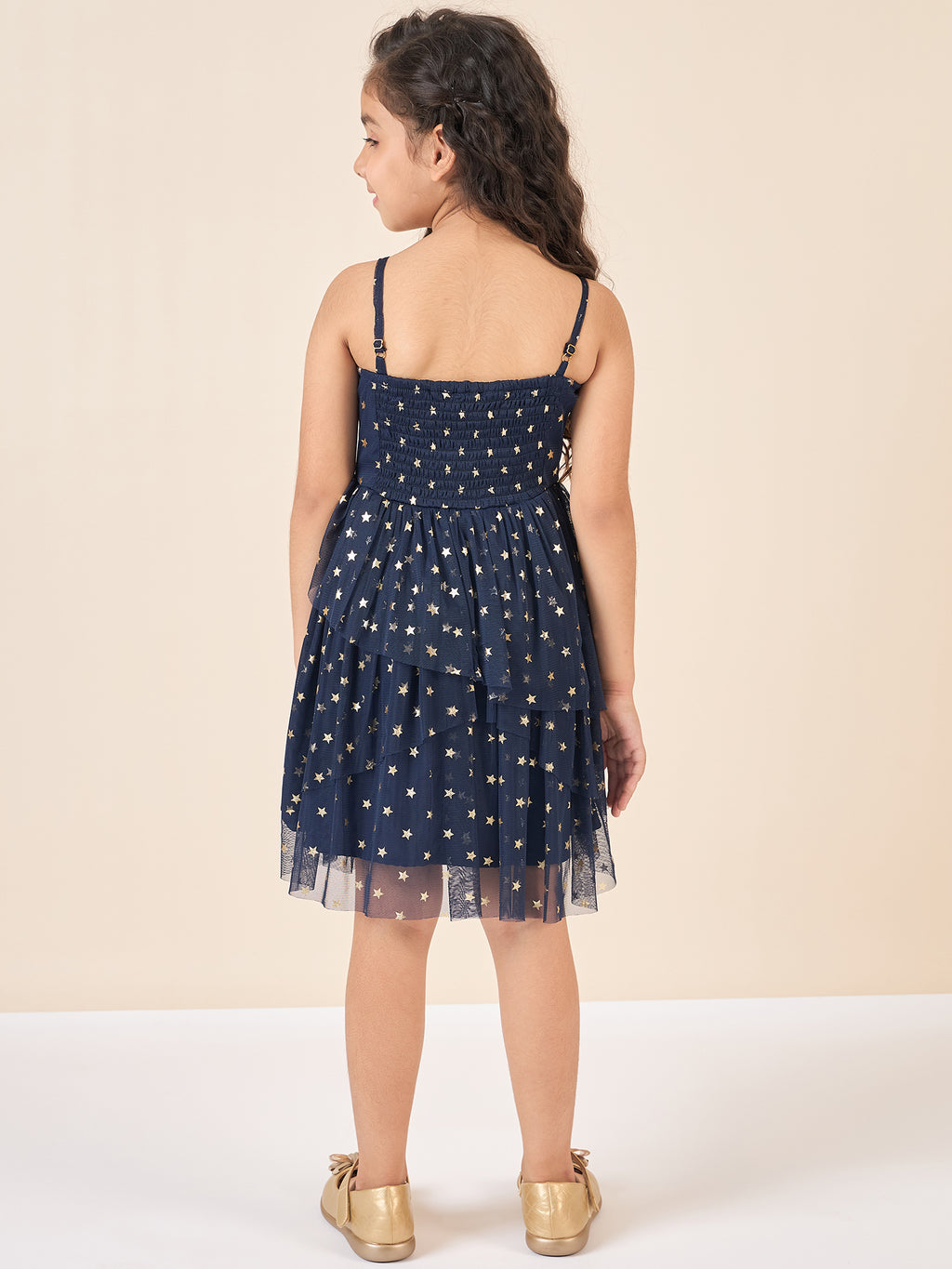 Girls Above Knee All over print Dress - Navy Blue