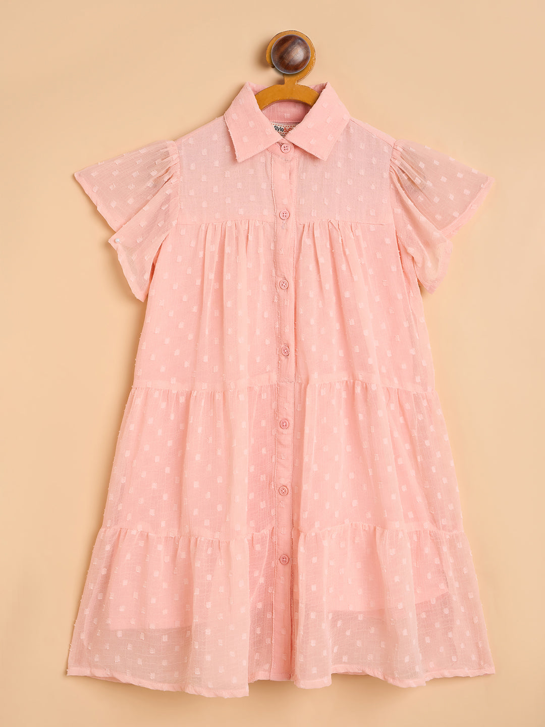 Girls Knee Length Solid Dress - Peach
