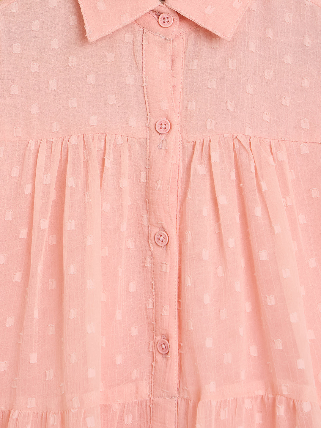 Girls Knee Length Solid Dress - Peach