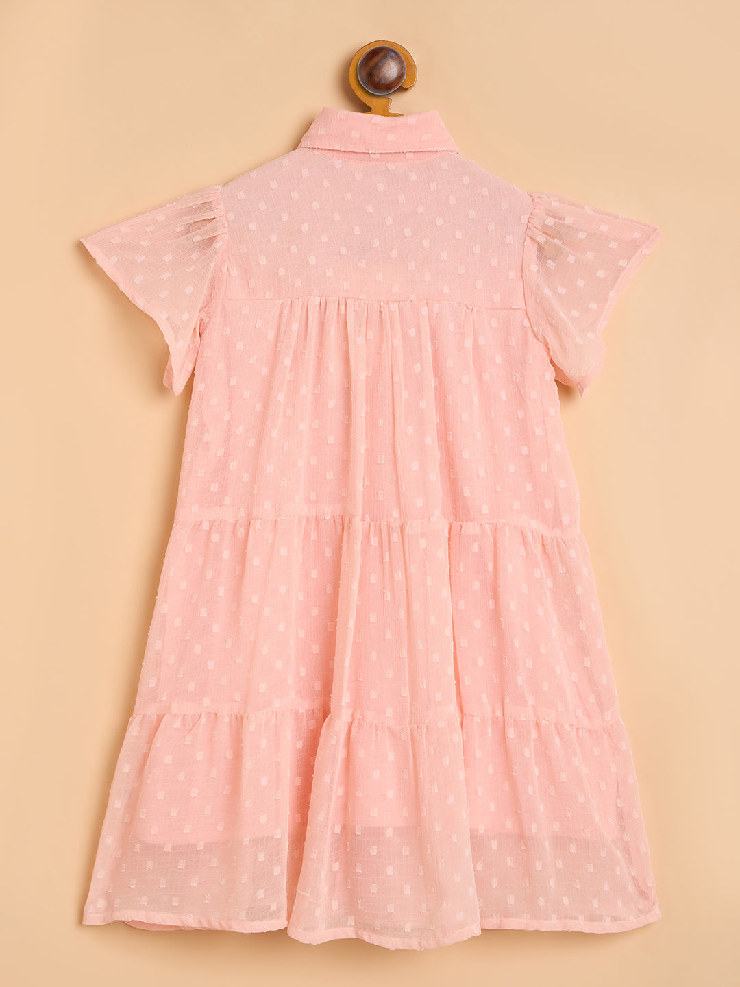 Girls Knee Length Solid Dress - Peach