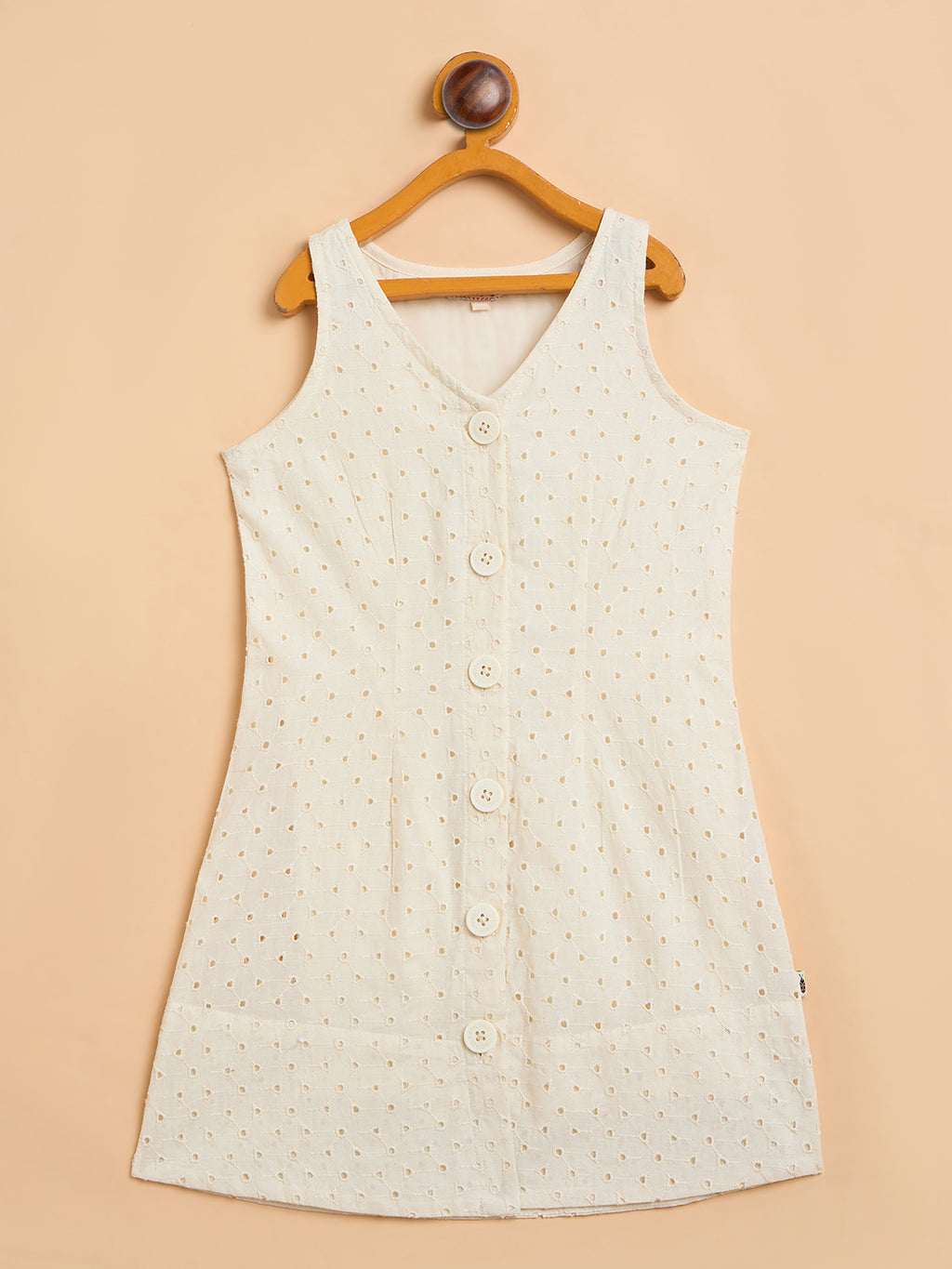 Girls Knee Length Solid Dress - Off-White