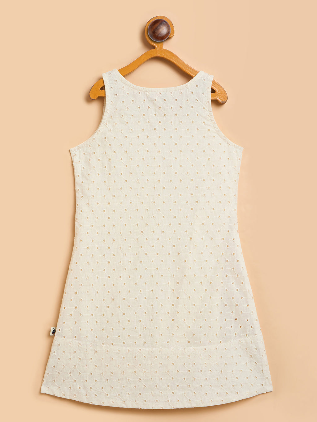 Girls Knee Length Solid Dress - Off-White