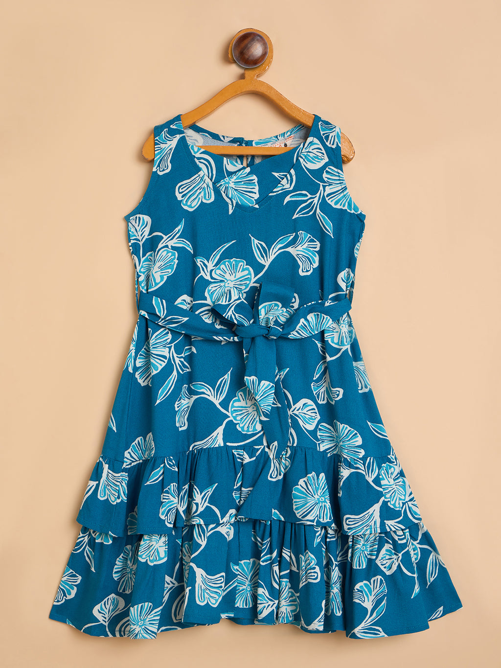 Girls Knee Length All over Print Dress - Blue