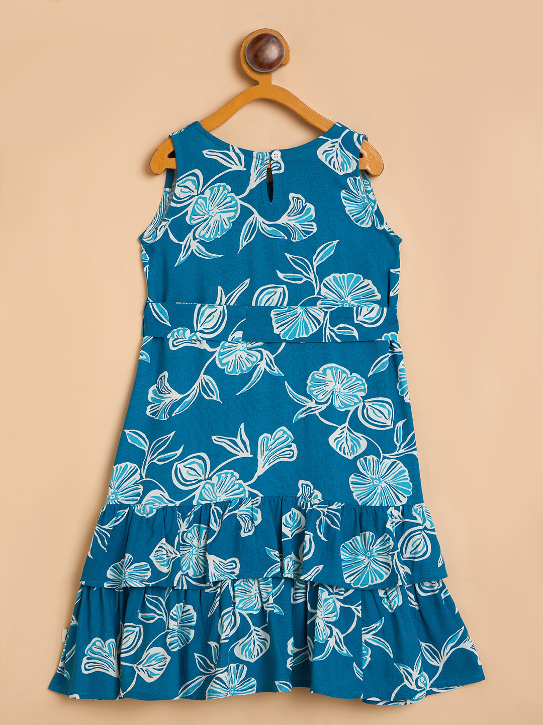 Girls Knee Length All over Print Dress - Blue