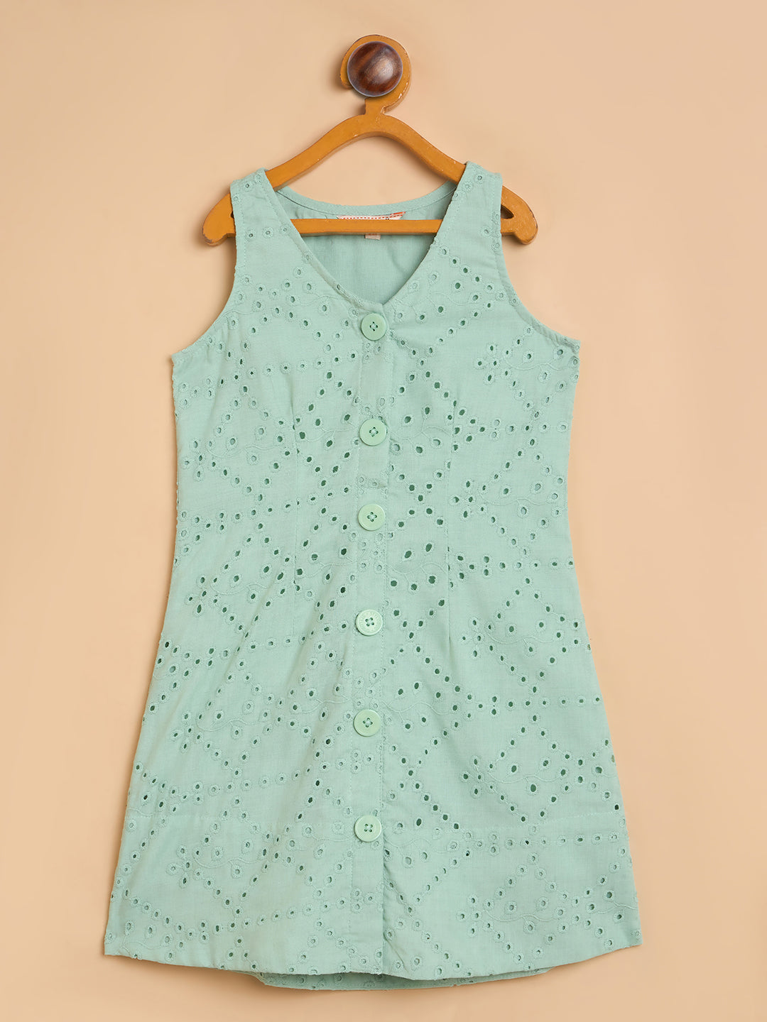 Girls Knee Length Solid Dress - Olive
