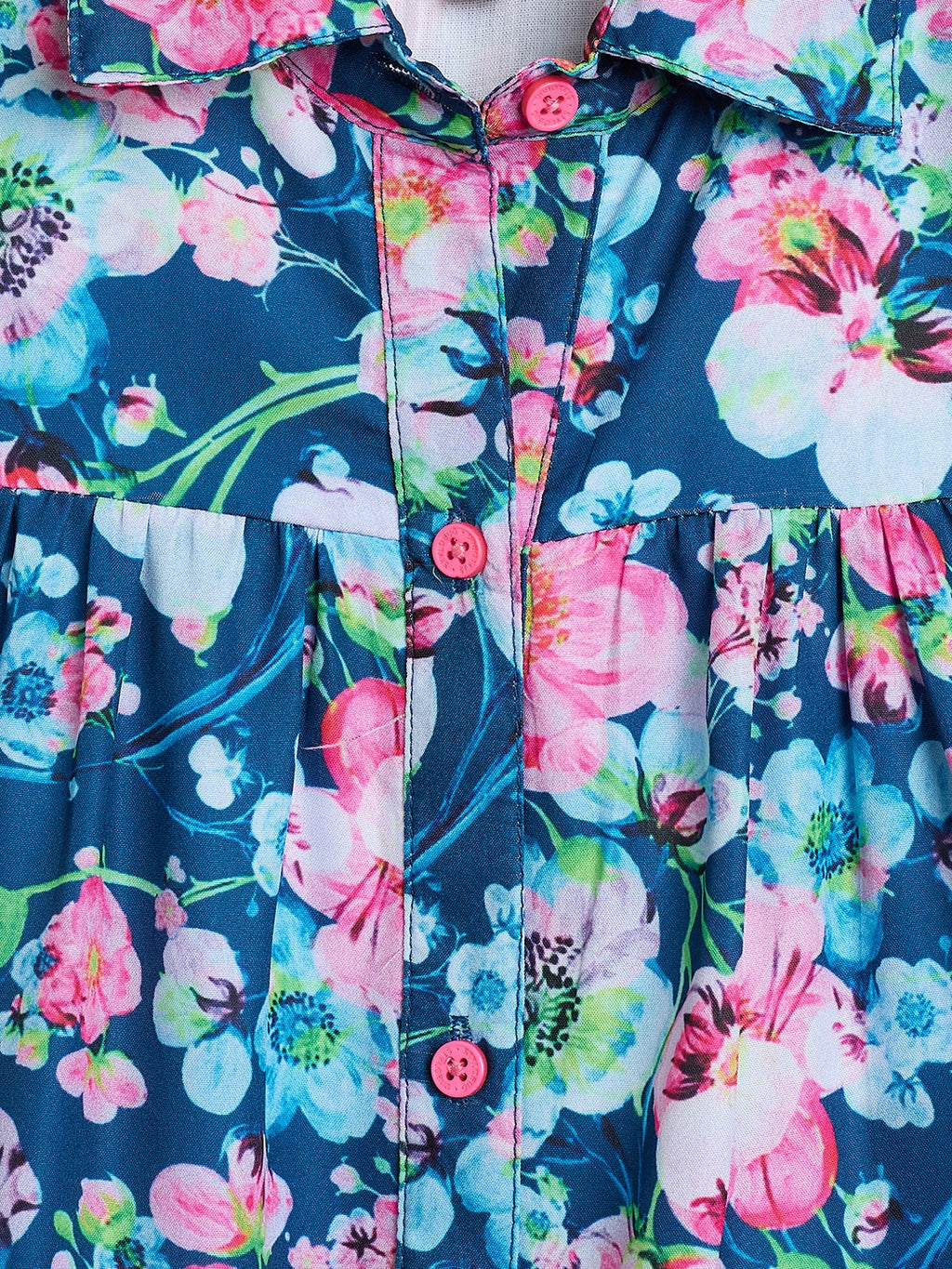 Girls Knee Length All over Print Dress - Blue